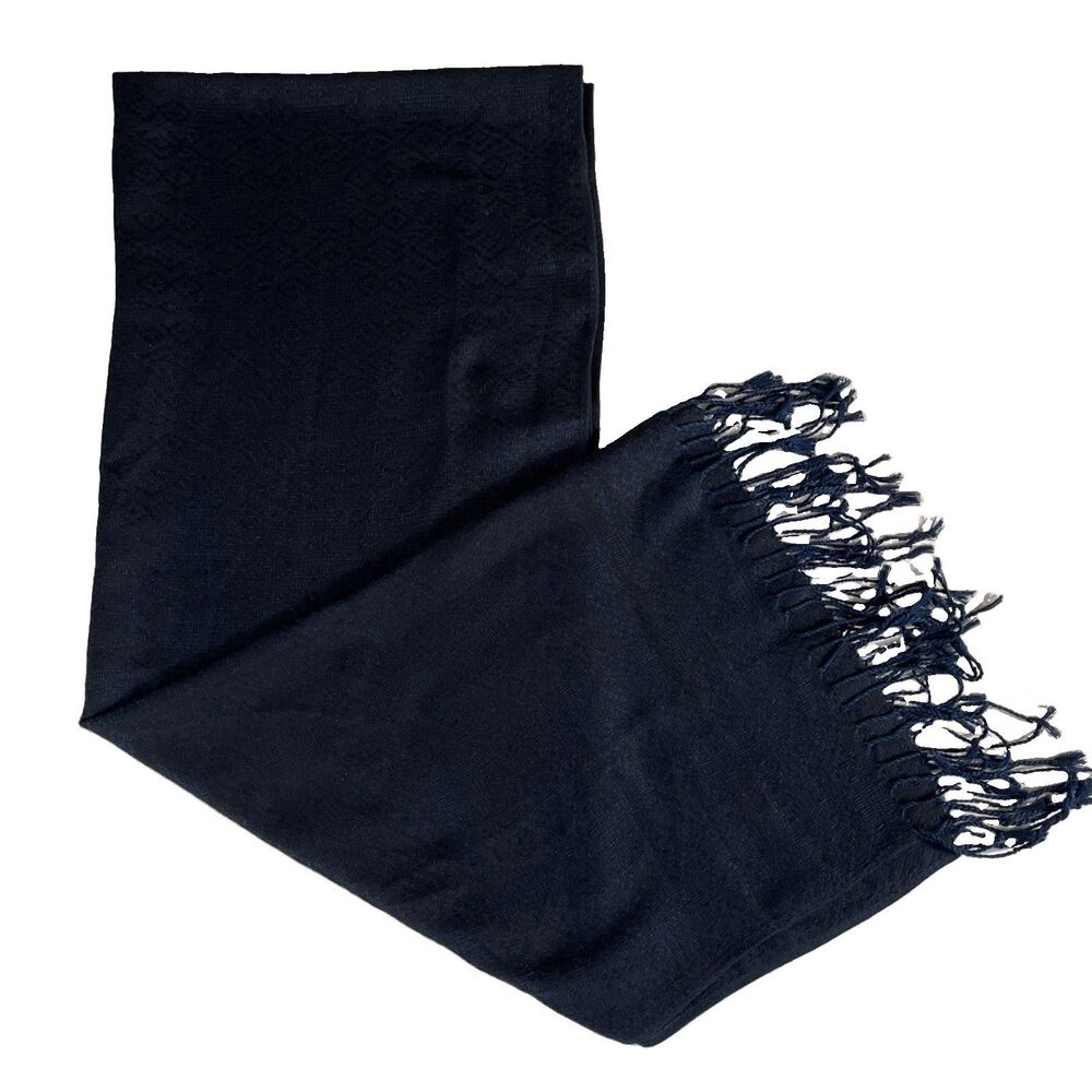 Dressy Navy Blue Scarf Wrap Women’s Long Wide Fringe Woven 80x27 Inch Career
